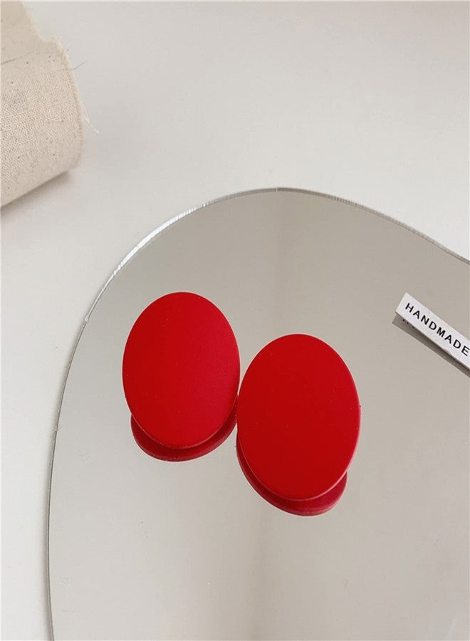 POYAMUSE Colorful Round Button Stud Earrings for Women 80s Style Neon Colorful Statement Earrings-red - Image 2